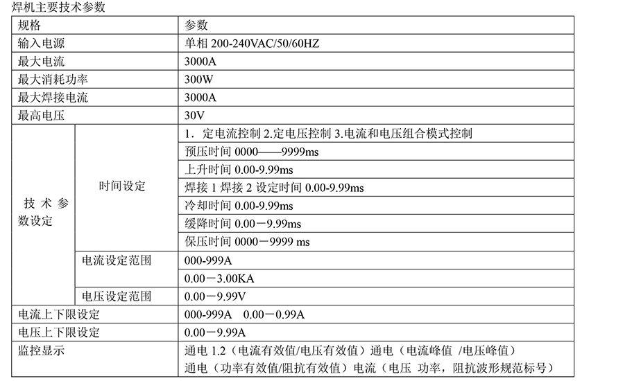 铜片铜网中频逆变点焊机技术参数